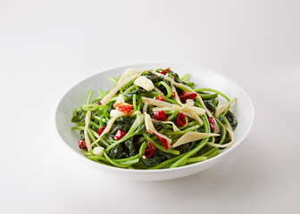 Delicious Chinese food, spicy fried sweet potato leaves