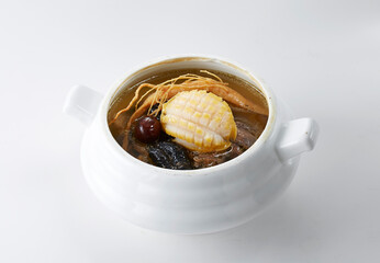 Delicious Chinese food, herbal abalone chicken soup