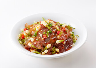 Delicious Chinese food, jellyfish head salad with jasmine flowers