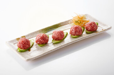 Delicious Chinese food, raw beef meatballs 
