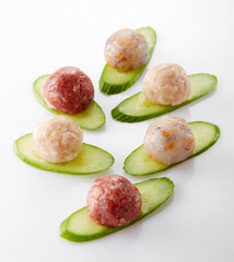 Delicious Chinese food, raw beef meatballs and shrimp meatballs