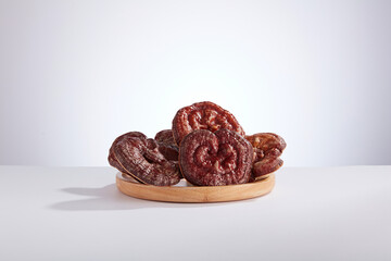Front view of lingzhi mushroom in white background 