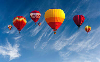 Colorful hot air balloon fly over the blue sky, Panorama blue sky and clouds, Hot air balloon over...