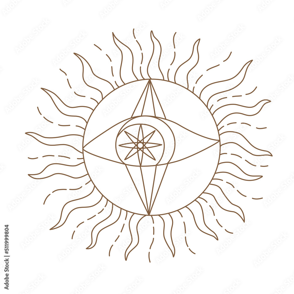 Canvas Prints Elements of Magic and celestial  designed in doodle style, brown lines on white background for card. Digital printing, scrapbooks, tattoos, t-shirt designs, stickers, and more.