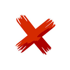Cross symbol. Blot and ban. Against and refusal. Flat cartoon illustration. Brush stroke.