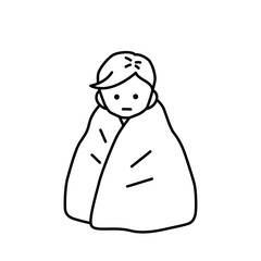 毛布にくるまる男性のイラスト（白背景・ベクター・切り抜き）