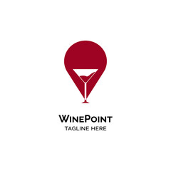 Wine glass point location logo design vector template