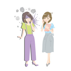 悪口を言う女性とショックを受ける女性のイラスト