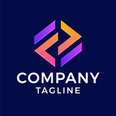 Abstract modern letter f hexagonal gradient logo design