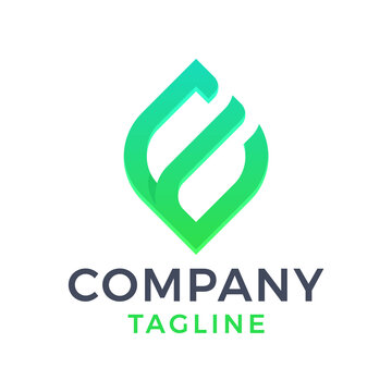 Abstract modern monoline leaf letter e gradient logo