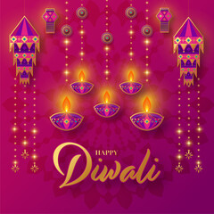 Naklejka premium Happy diwali, deepavali the indian festival