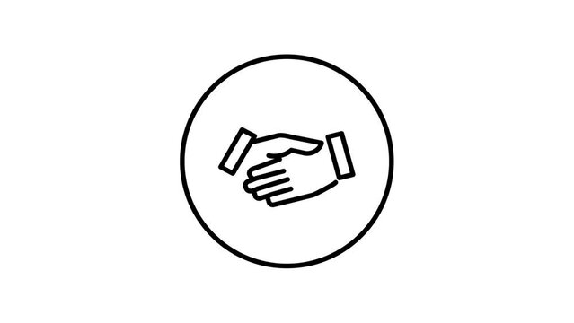 Handshake line icon inside circle, deal agreement salutation, black outline, line icon video animation.