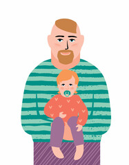 Vector isolated illustration of man with baby. Design element for Happy Fathers Day and other