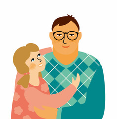 Vector isolated illustration of man with daughter. Design element for Happy Fathers Day and other