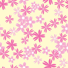 Vector yellow background white pink cherry tree flowers and cherry blossom sakura flowers. Seamless pattern background