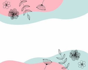 植物と曲線のフレームイラスト