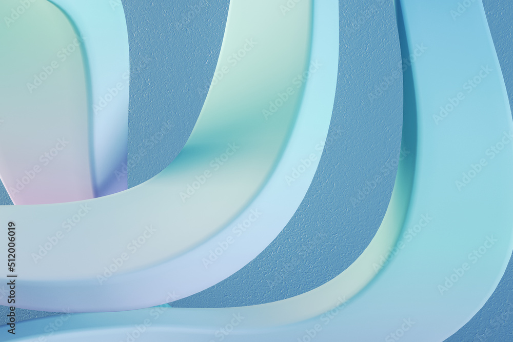 Aufkleber Abstract blue lines and curves backdrop. Design and landing page concept. 3D Rendering.