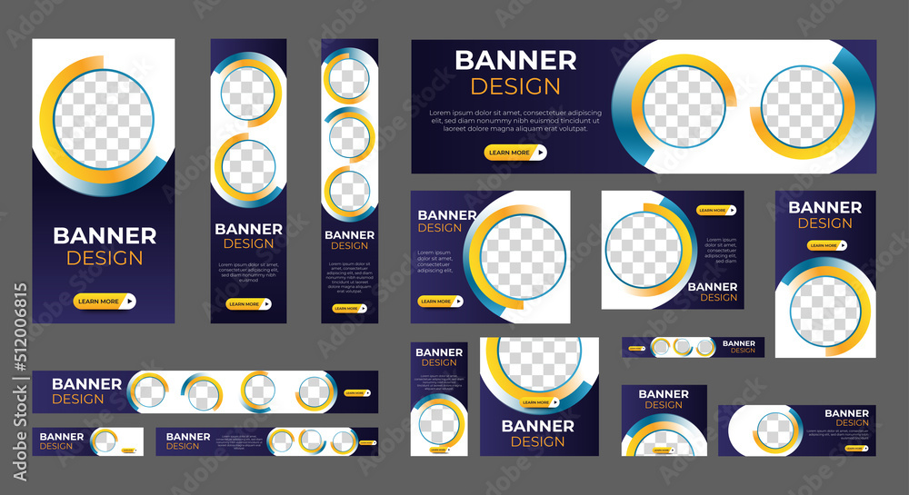Wall mural abstract banner design web template set, horizontal header web banner. modern gradient blue cover he