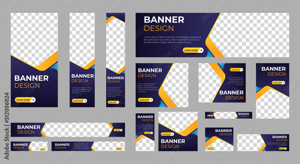 Poster abstract banner design web template set, horizontal header web banner. modern gradient blue cover he