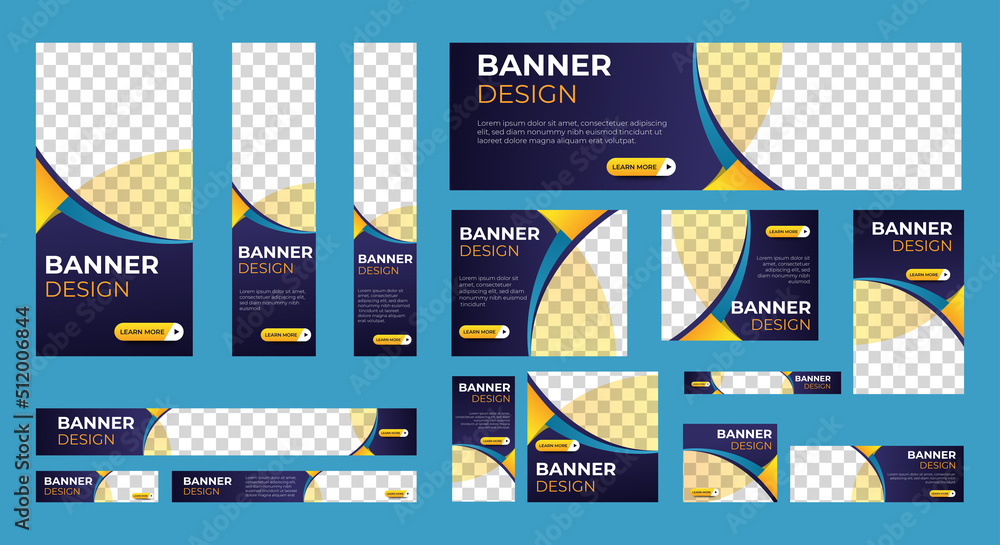 Wall mural abstract banner design web template set, horizontal header web banner. modern gradient blue cover he