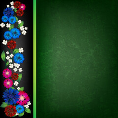 green floral ornament width cornflowers on black background - 512007004