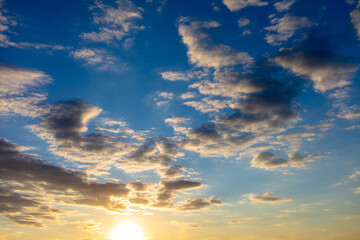 Clouds in the sky at sunset .