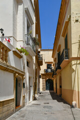 A narrow street between the old houses of Gallipoli, an old village in the province of Lecce in...