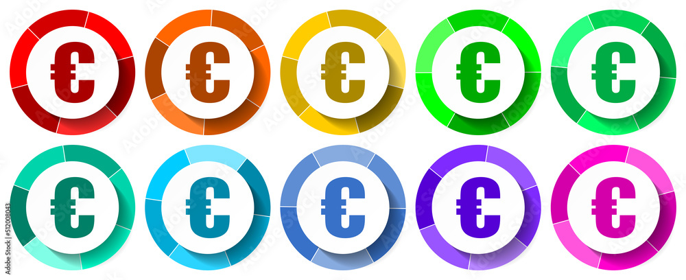 Poster euro icon set, business flat design vector illustration in 10 colors options for mobile applications