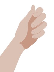 Vector empty hand showing gestures holding the bouquet, bottle, stick, flower isolated on white background