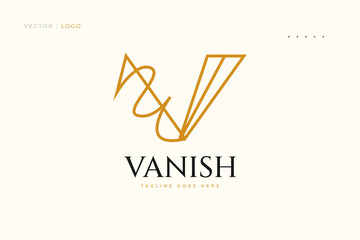 Elegant and Minimalist Letter V Logo Design. Initial Letter V Logo in Gold Style