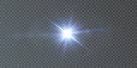 Sun, star, flare png.Bright light effect with rays and highlights for vector illustration.
