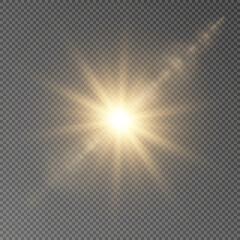 Sun, star, flare png.Bright light effect with rays and highlights for vector illustration.