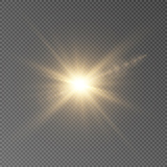 Sun, star, light effect for vector illustrations on transparent background. flash png.