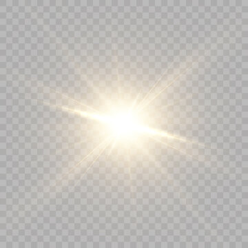 Sun, star, light effect for vector illustrations on transparent background. flash png.