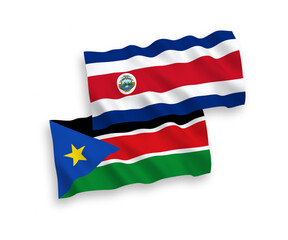 Flags of Republic of Costa Rica and Republic of South Sudan on a white background