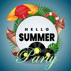 Hello summer party vector art, element, icon, and graphics illustration