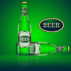 Realistic 3d glossy beer bottle vector illustration
