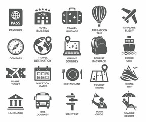Tourism and travel icons set on white background