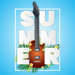 Summer vector art with guitar, icons, and graphics illustration