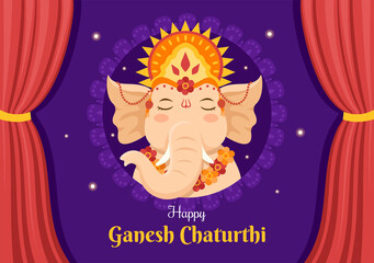 Happy Ganesh Chaturthi of Festival in India to Celebrate his Arrival to Earth in Flat Style Background Vector Illustration