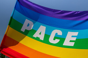 Peace flag with the inscription PACE