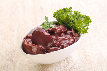 Raw chicken liver in the bowl