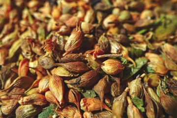 Pile of dry spices macro shot for background