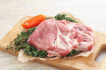 Raw pork neck for cooking