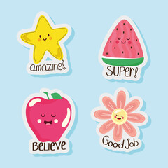 four positive stickers icons