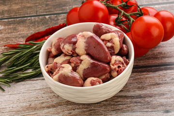 Raw chicken hearts for cooking