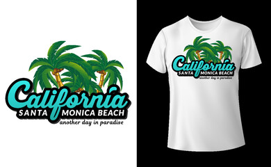 California Santa Monica beach t-shirt design. summer beach design with typography and palm tree
