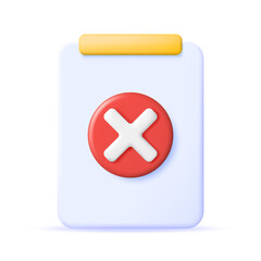 Fototapeta premium 3D Paper Clipboard Holder with Wrong Checklist