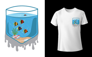 Fish in pocket vector tee shirt design, aquarium pocket t-shirt design vector 