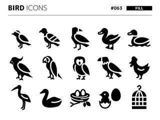 鳥に関連する塗りつぶしスタイルのアイコンセット_063